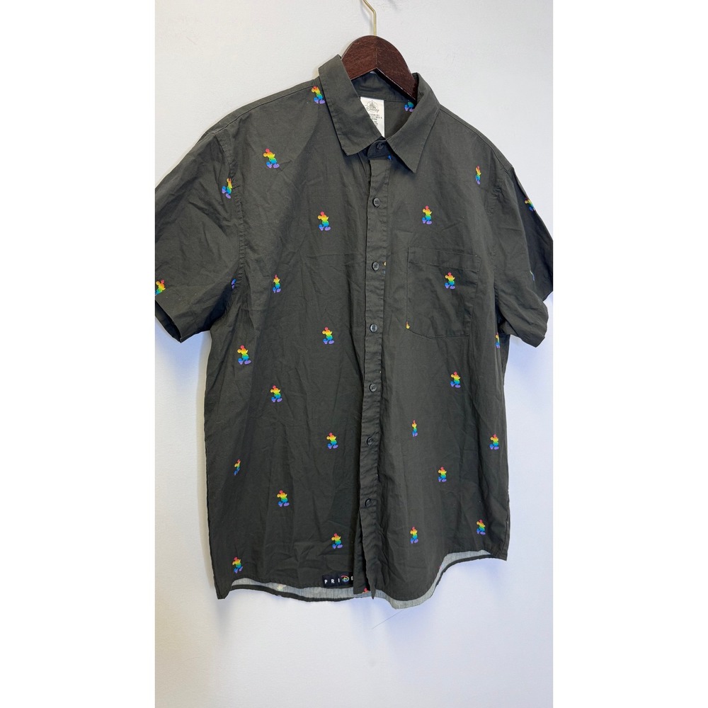 Disney‎ Pride Collection Mickey Mouse Rainbow Button Down Shirt Black Mens Large